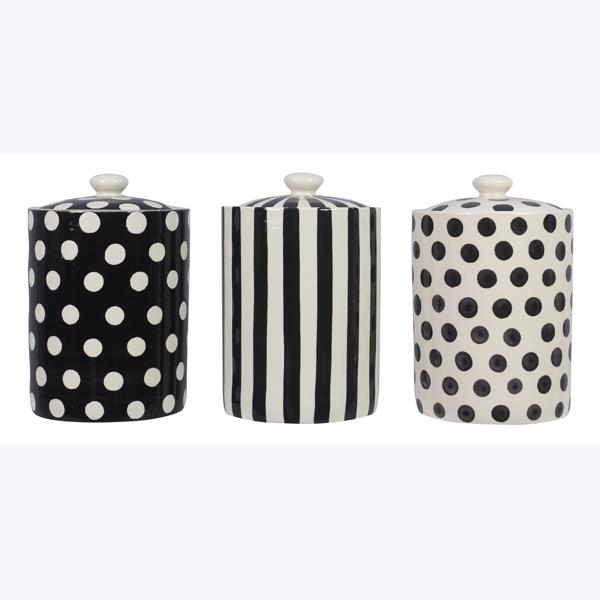 STONEWARE BLACK & WHITE CANISTER - Stripe