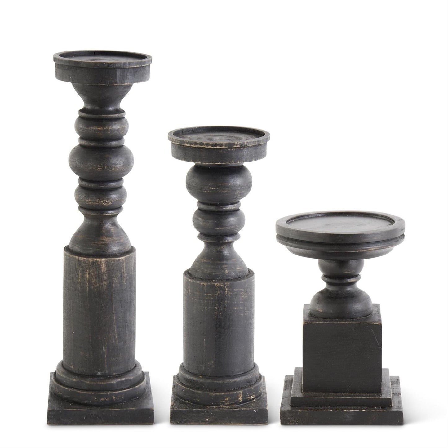 BLACK WOOD SQUARE BASE CANDLEHOLDER