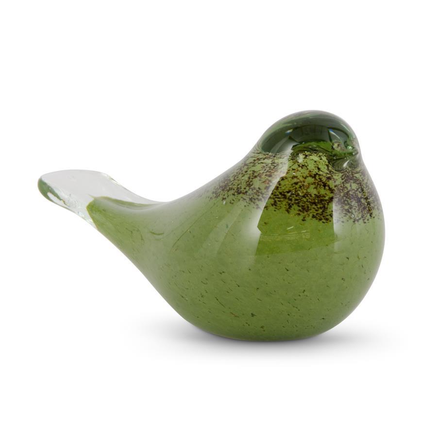 GREEN & BROWN SPECKLED GLASS BIRD