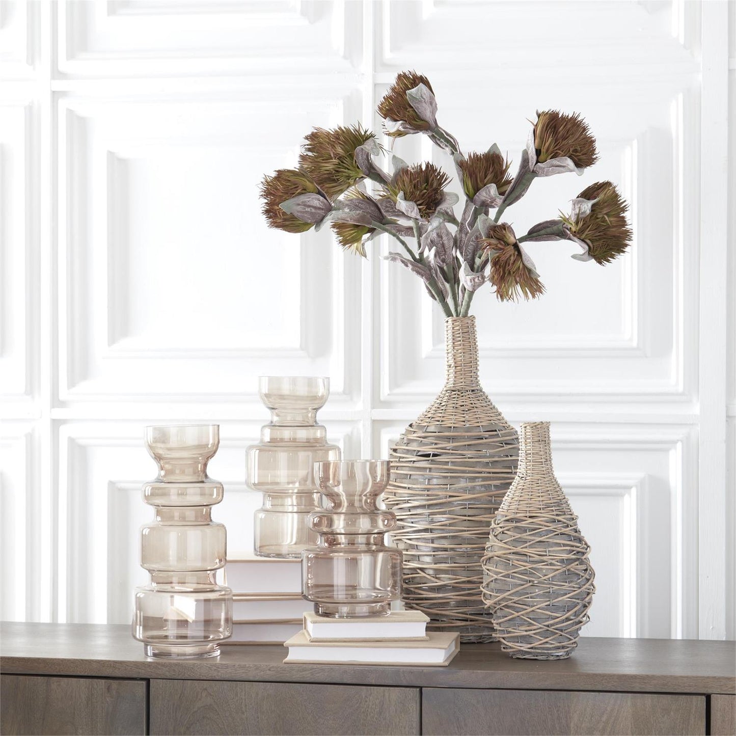WOVEN WILLOW & METAL VASE