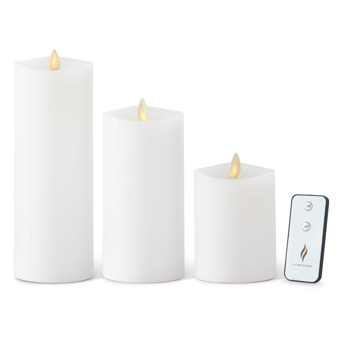 White Wax Luminara Indoor Pillar Candles w/Remote