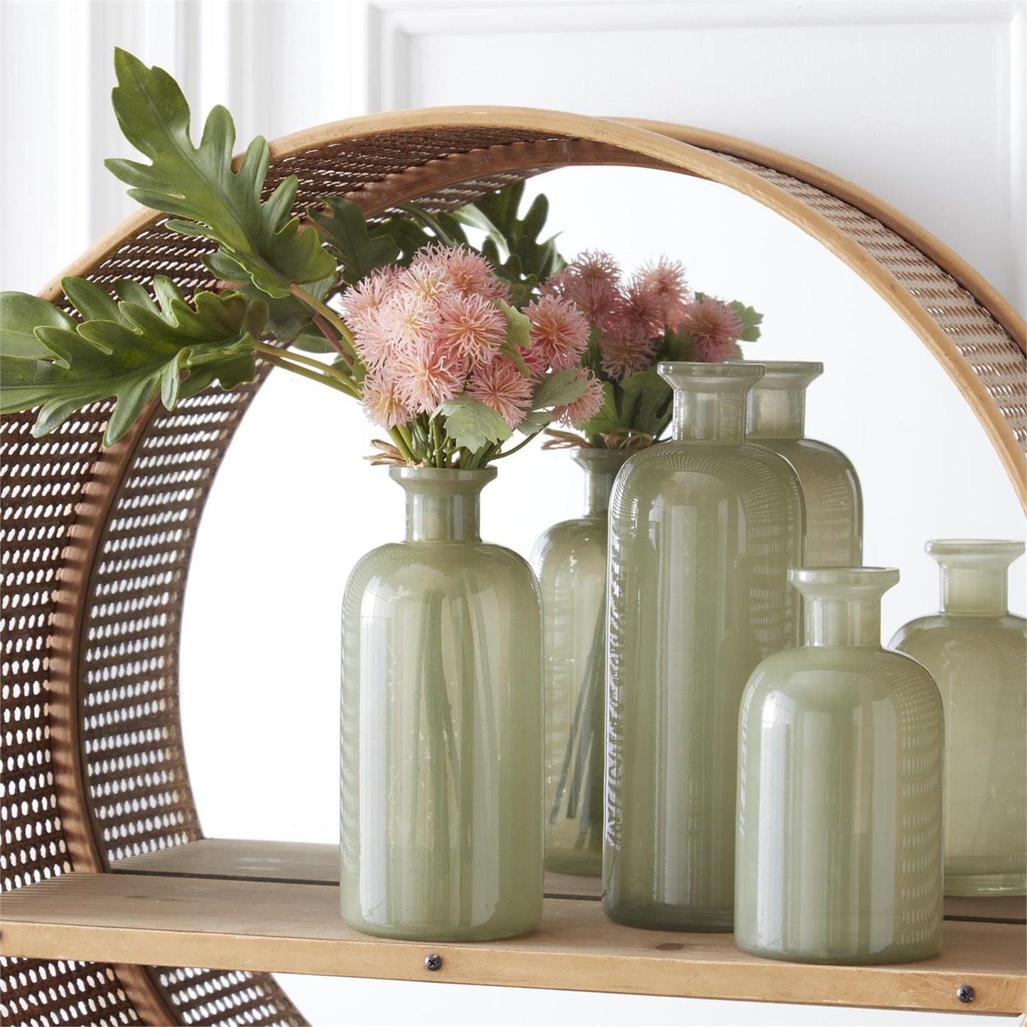 HAND SPRAYED MEDIUM GREEN GLASS BOTTLES