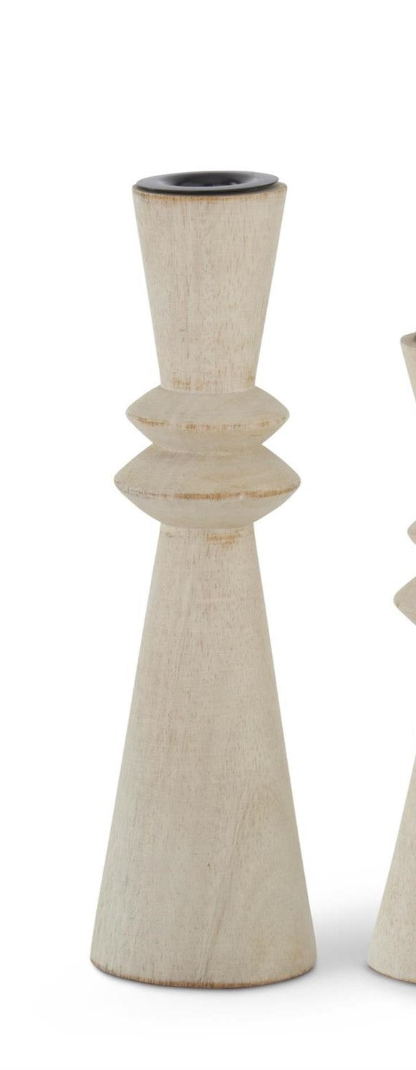 Mango Wood Ribbed Center Taper Candleholder