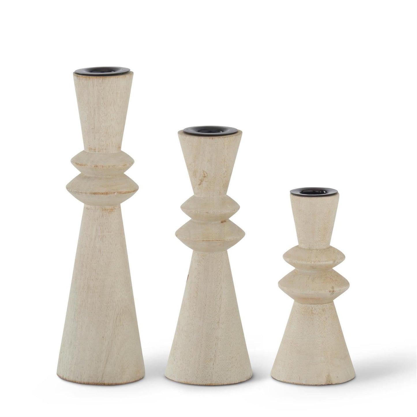 Mango Wood Ribbed Center Taper Candleholder