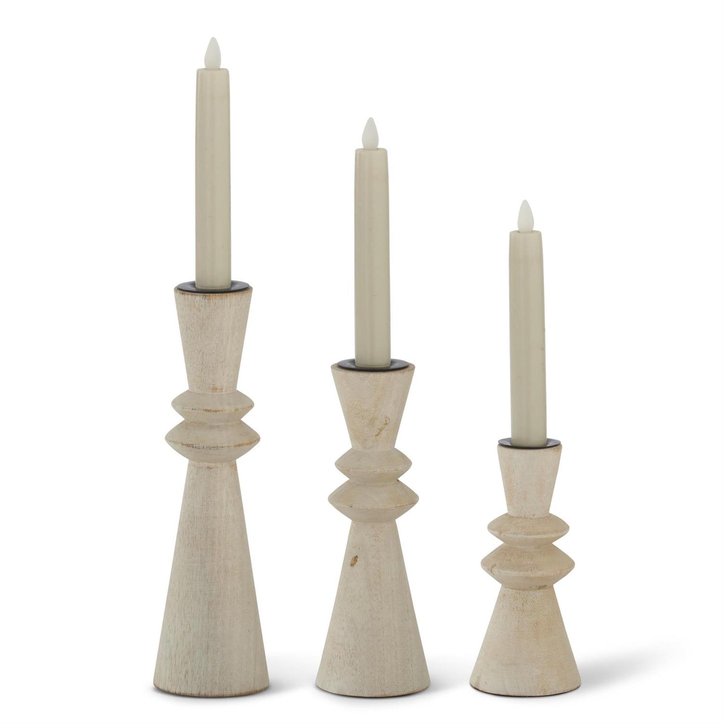 Mango Wood Ribbed Center Taper Candleholder