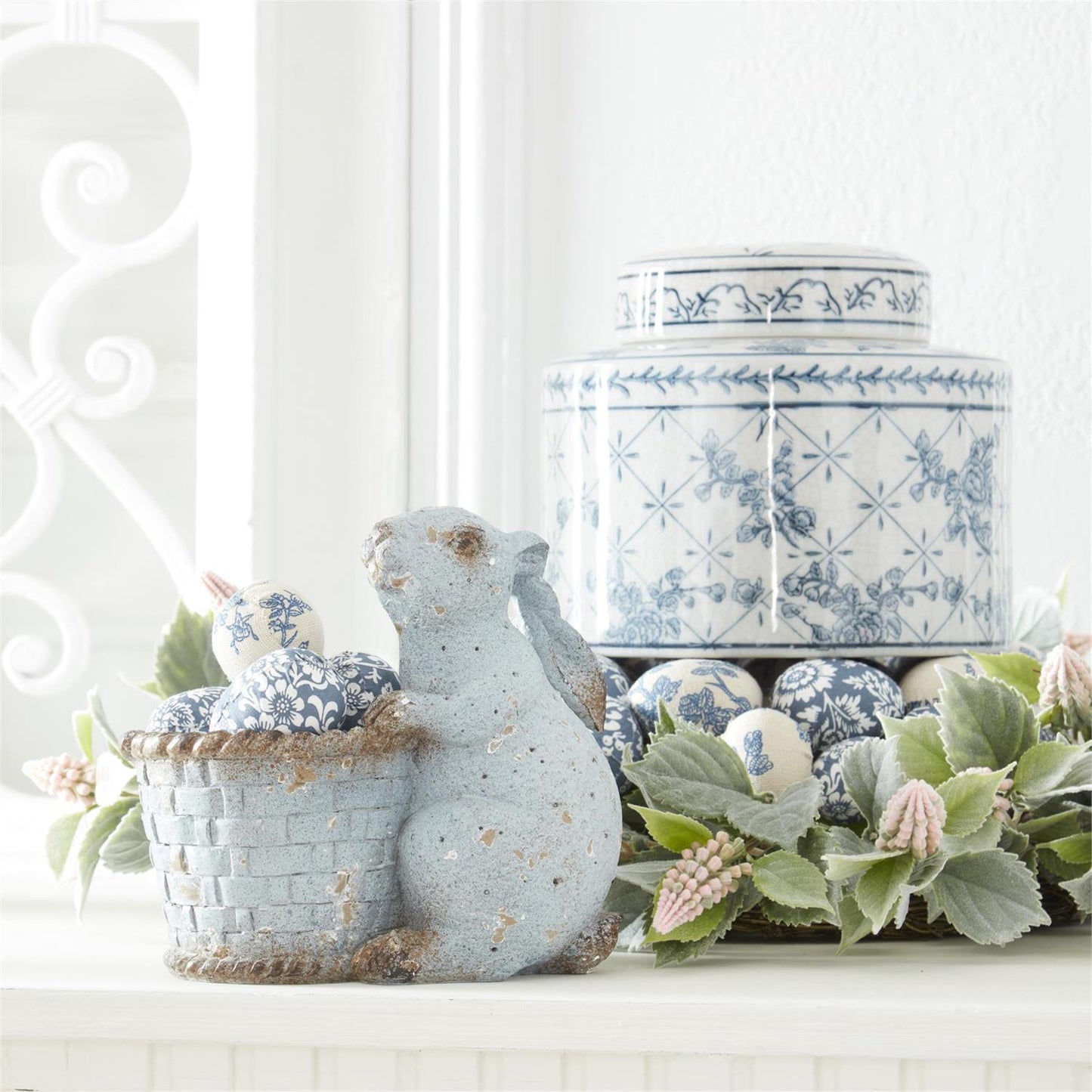 Blue & White Floral Fabric Egg