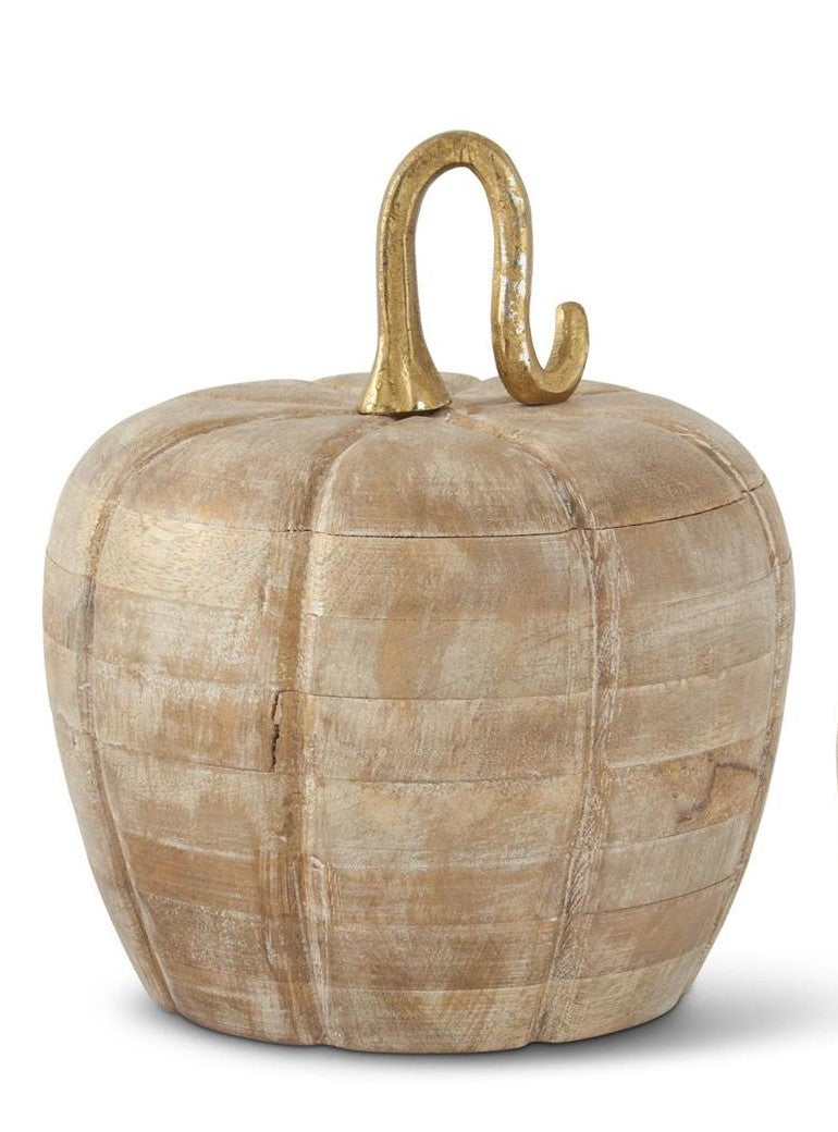 Distressed White & Gold Washed Wood Pumpkin