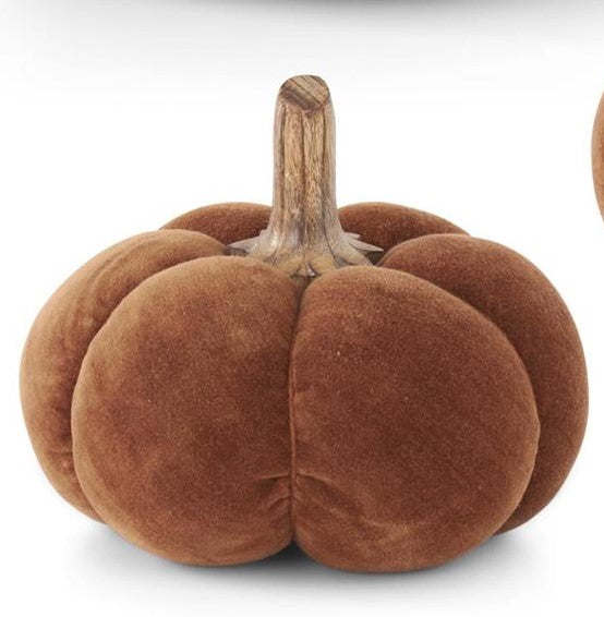 Brown Velvet Pumpkin w/Wood Stem
