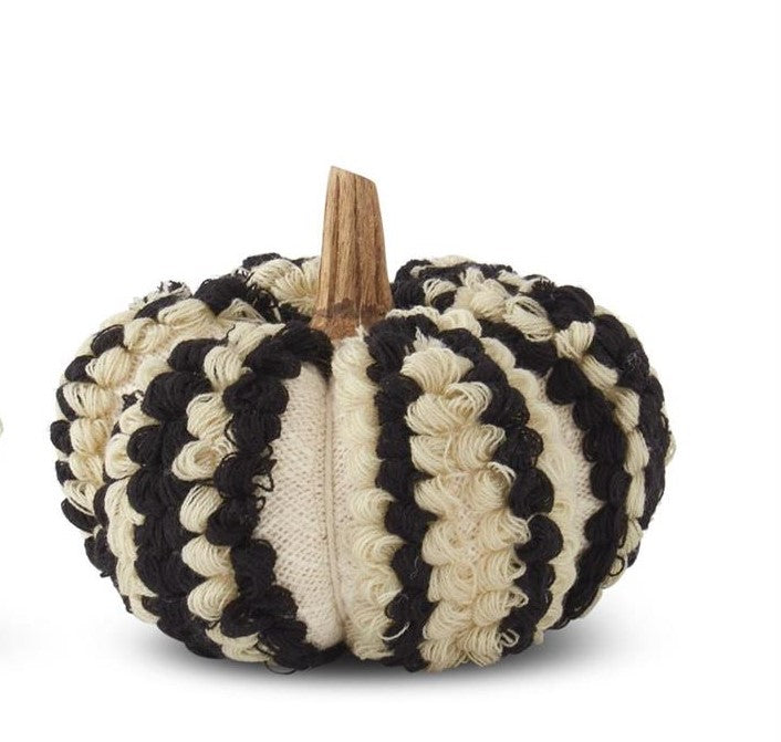 Cream & Black Knit Vertical Striped Pumpkin