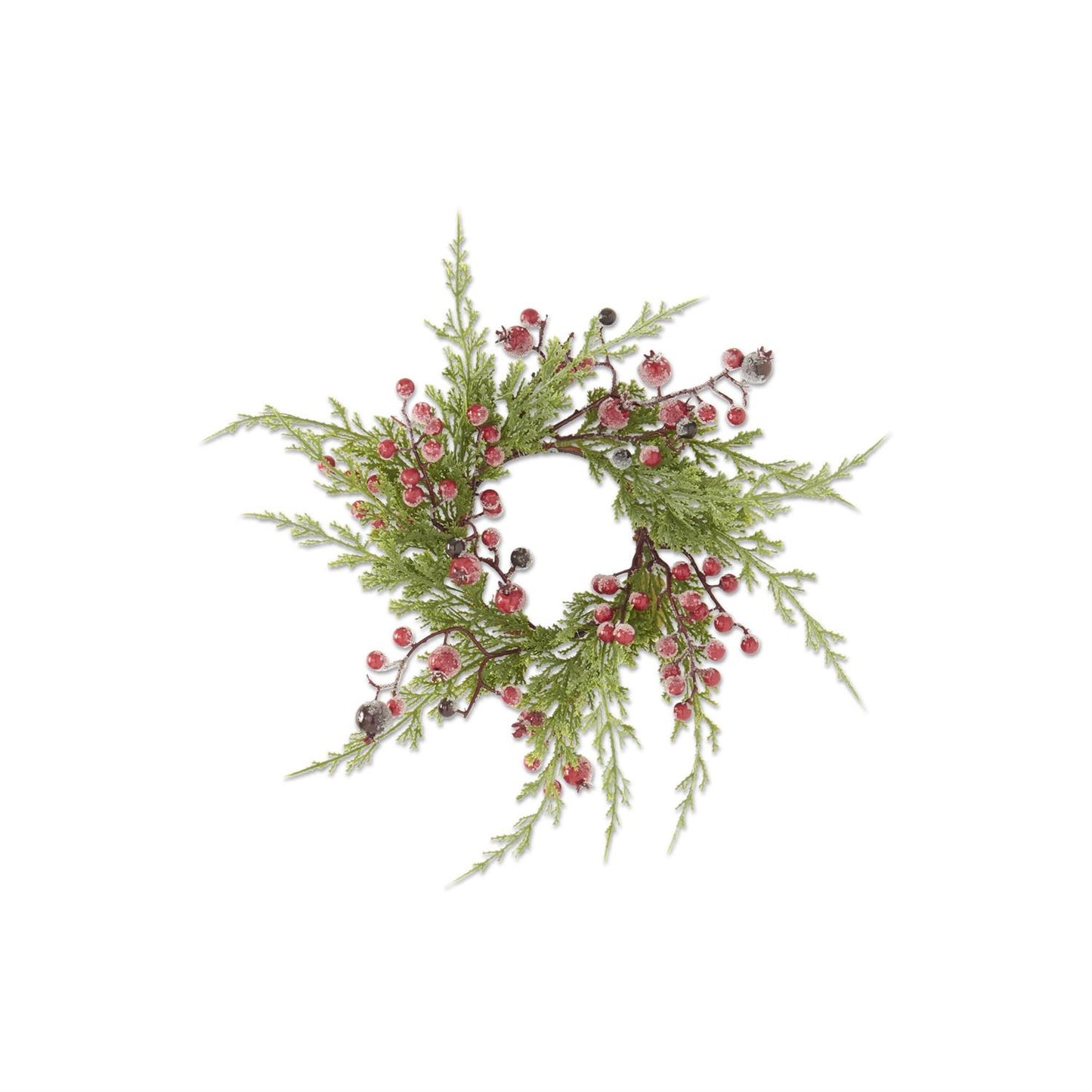 Cypress Pine w/Dark Red Iced Berry Candle Ring