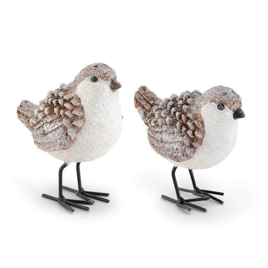 Brown and White Glittered Woodgrain Pinecone Bird