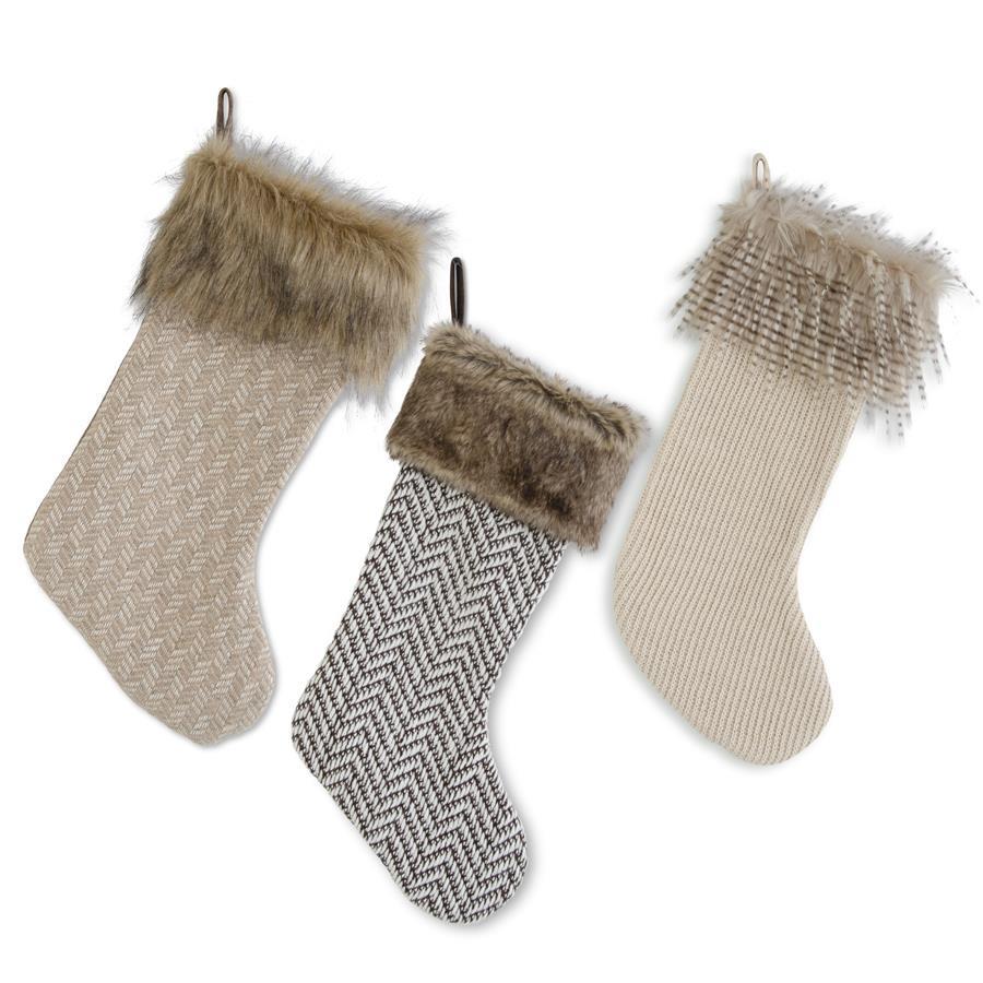 Cream Fabric Stocking w/Vegan Fur Trim