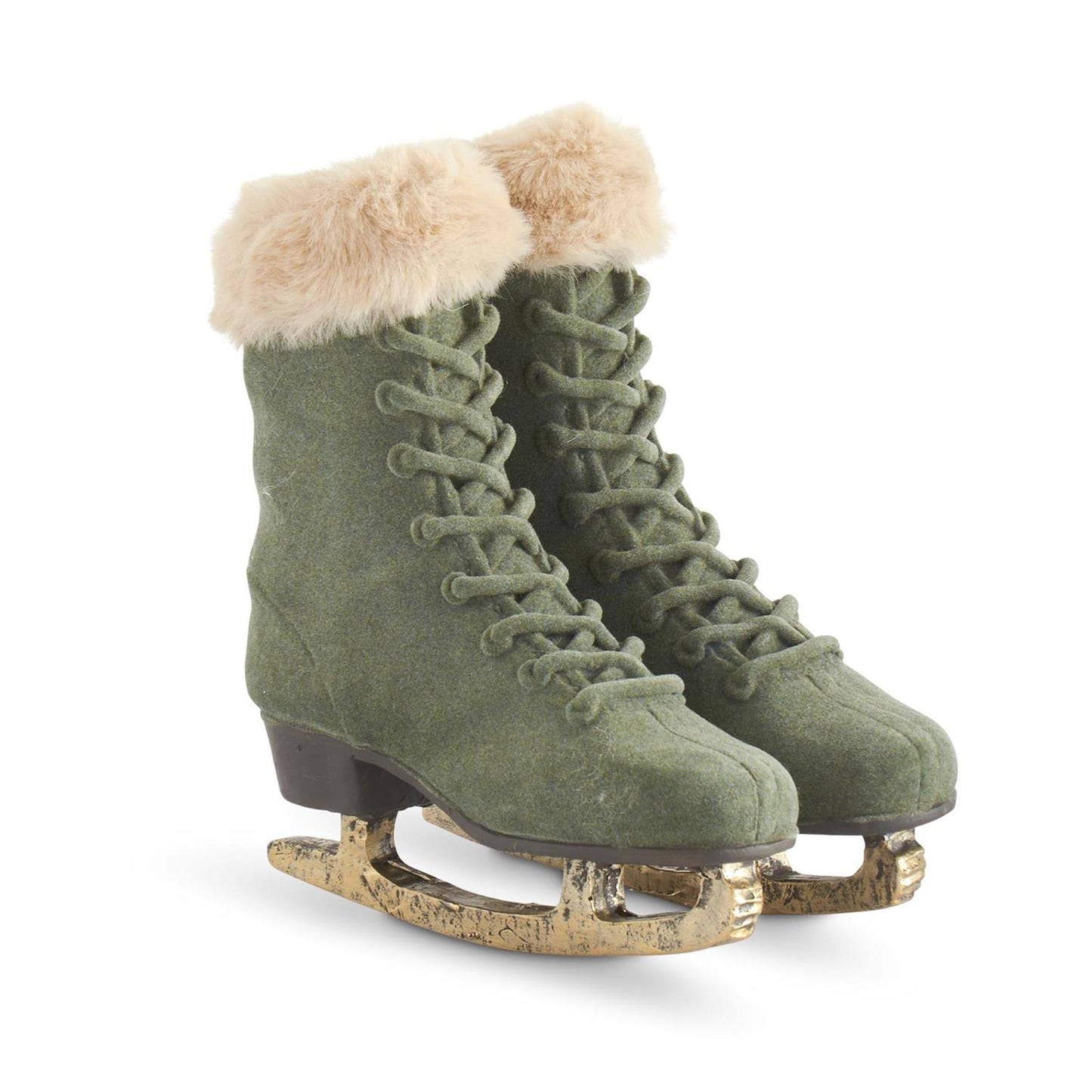 Sage Green Velvet Ice Skates w/Beige Faux Fur