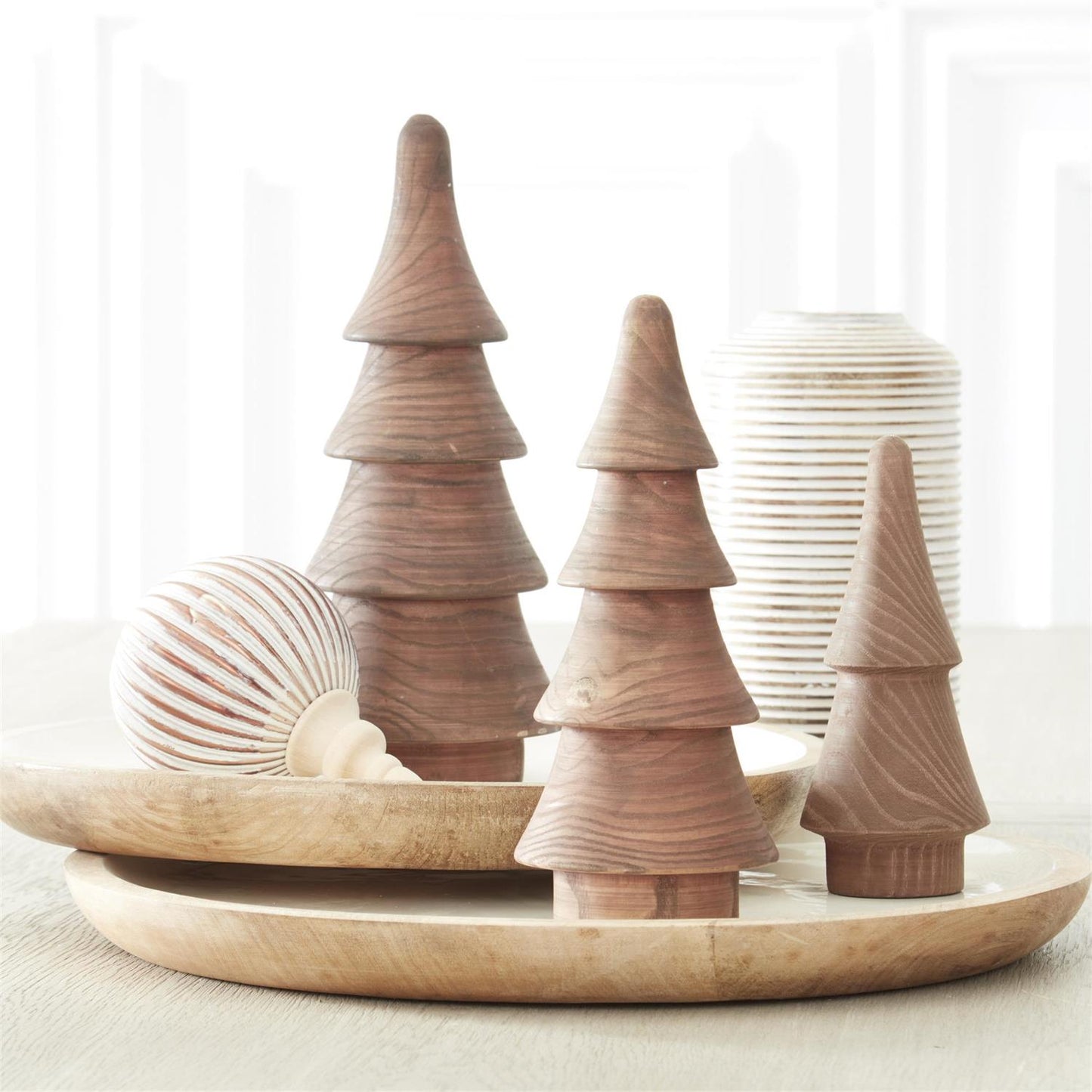 Carved Brown Wood 4 Tier Christmas Tree