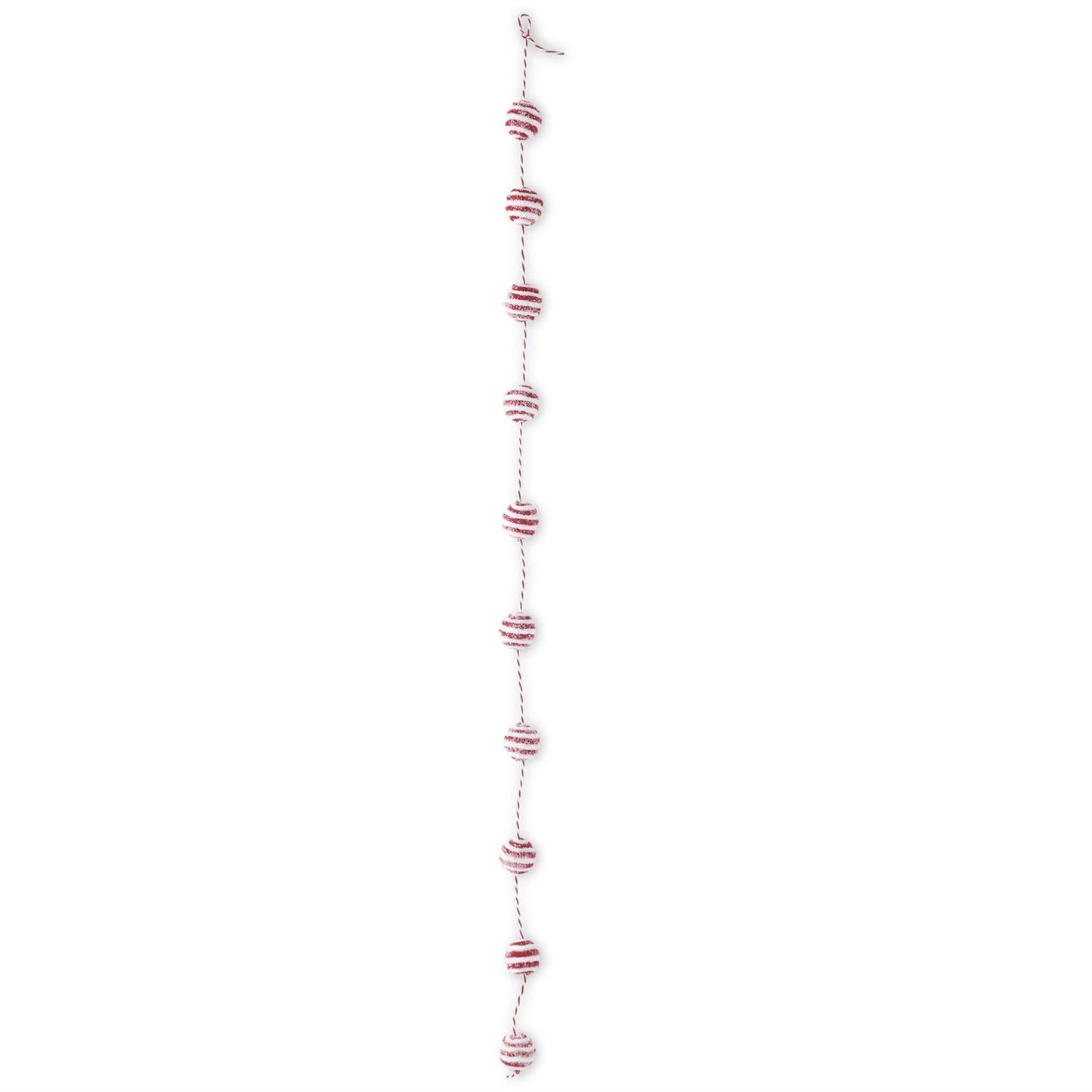 Glittered Snowy Red & White Yarn Striped Ball Garland
