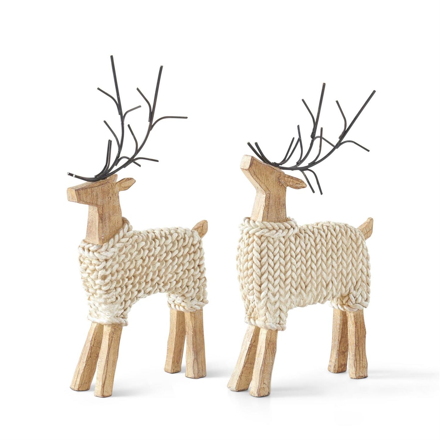 Resin Deer In Cream Sweaters w/Metal Antlers