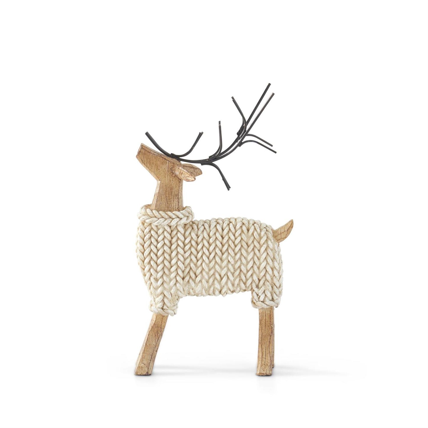 Resin Deer In Cream Sweaters w/Metal Antlers