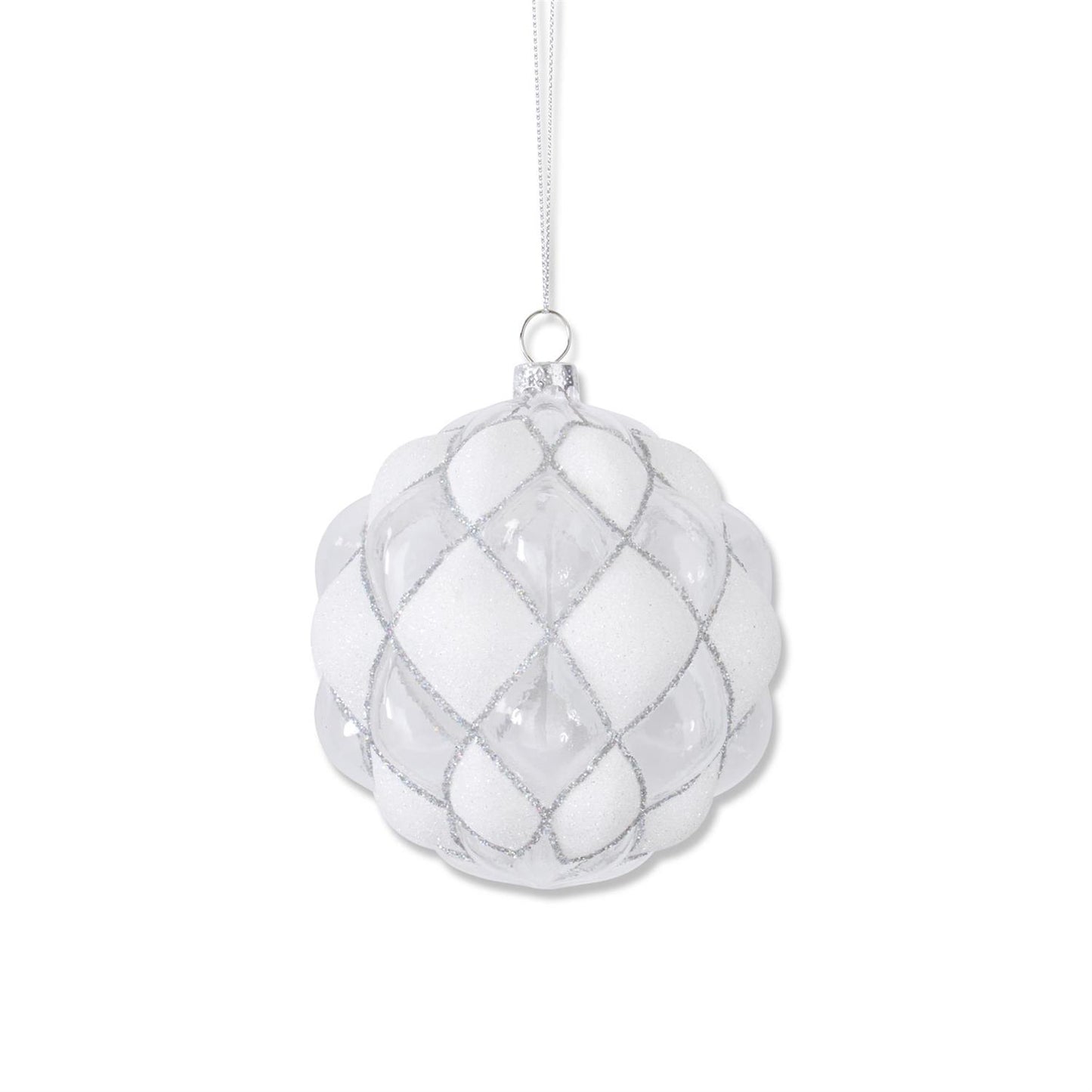 Beaded White & Clear Glass Round Hobnail Ornament