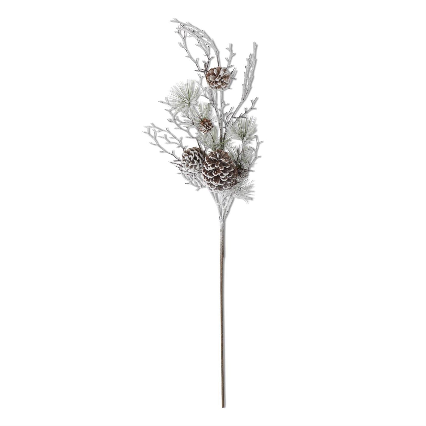 Flocked Multi Size Pinecone Stem w/Pine Sprigs