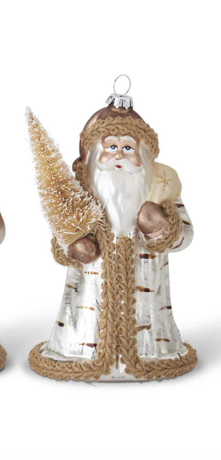 Champagne & Silver Blown Glass Santa Ornament