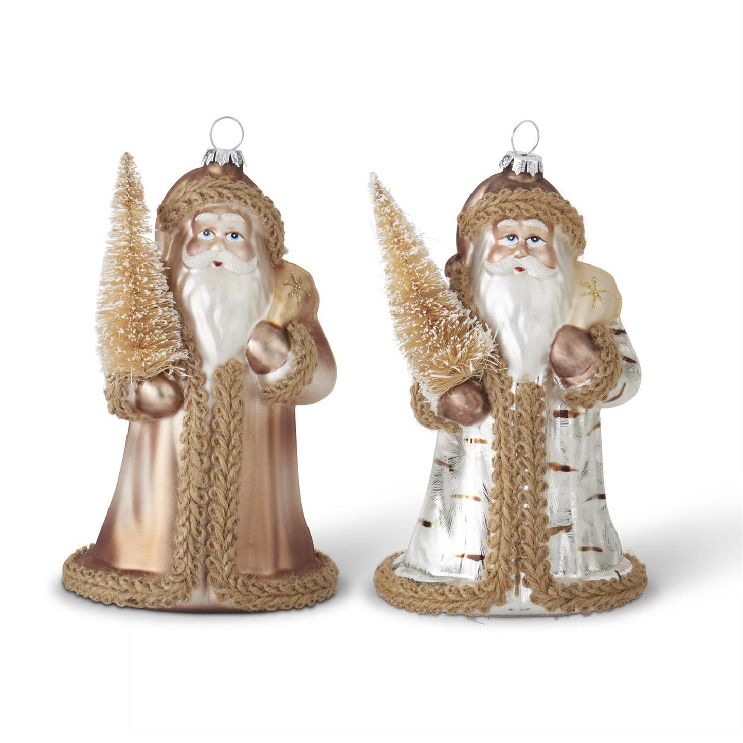 Champagne & Silver Blown Glass Santa Ornament