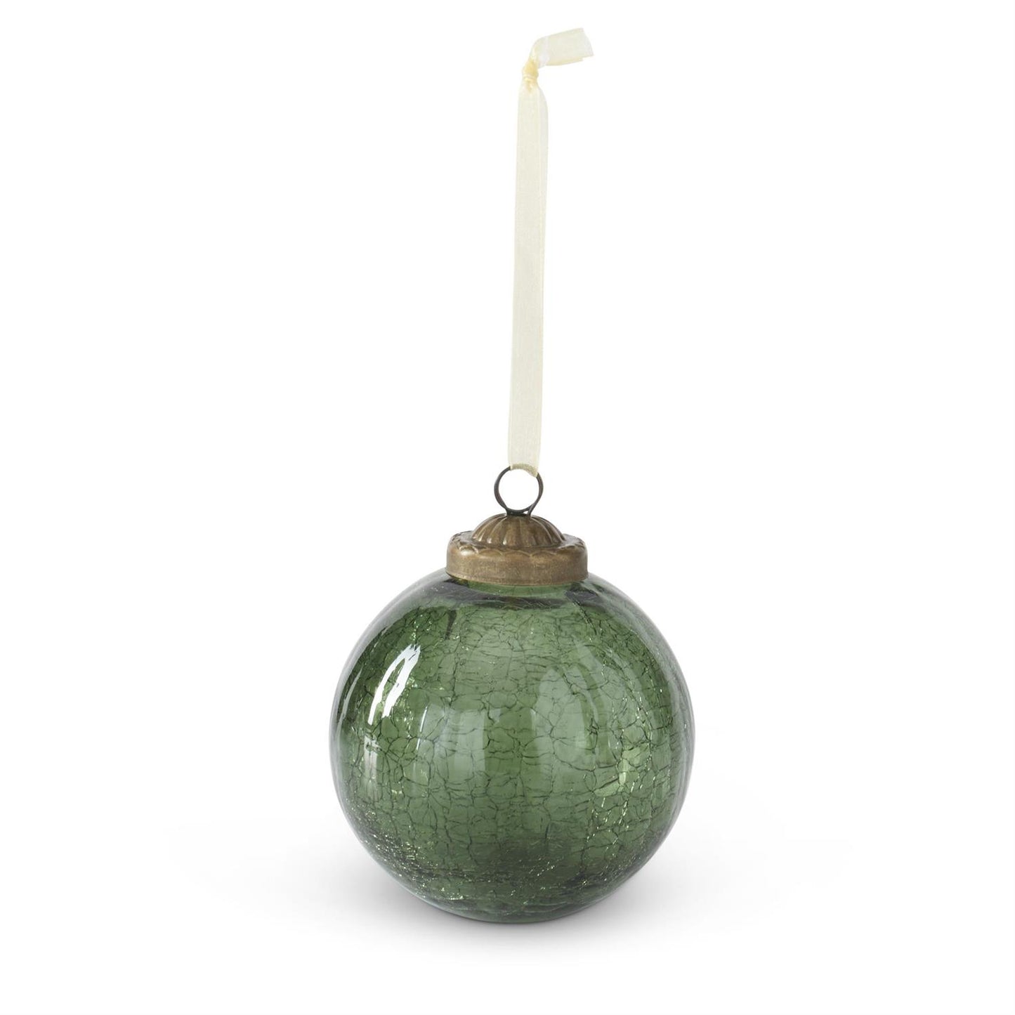Transparent Crackled Green Crackled Glass Round Ornament
