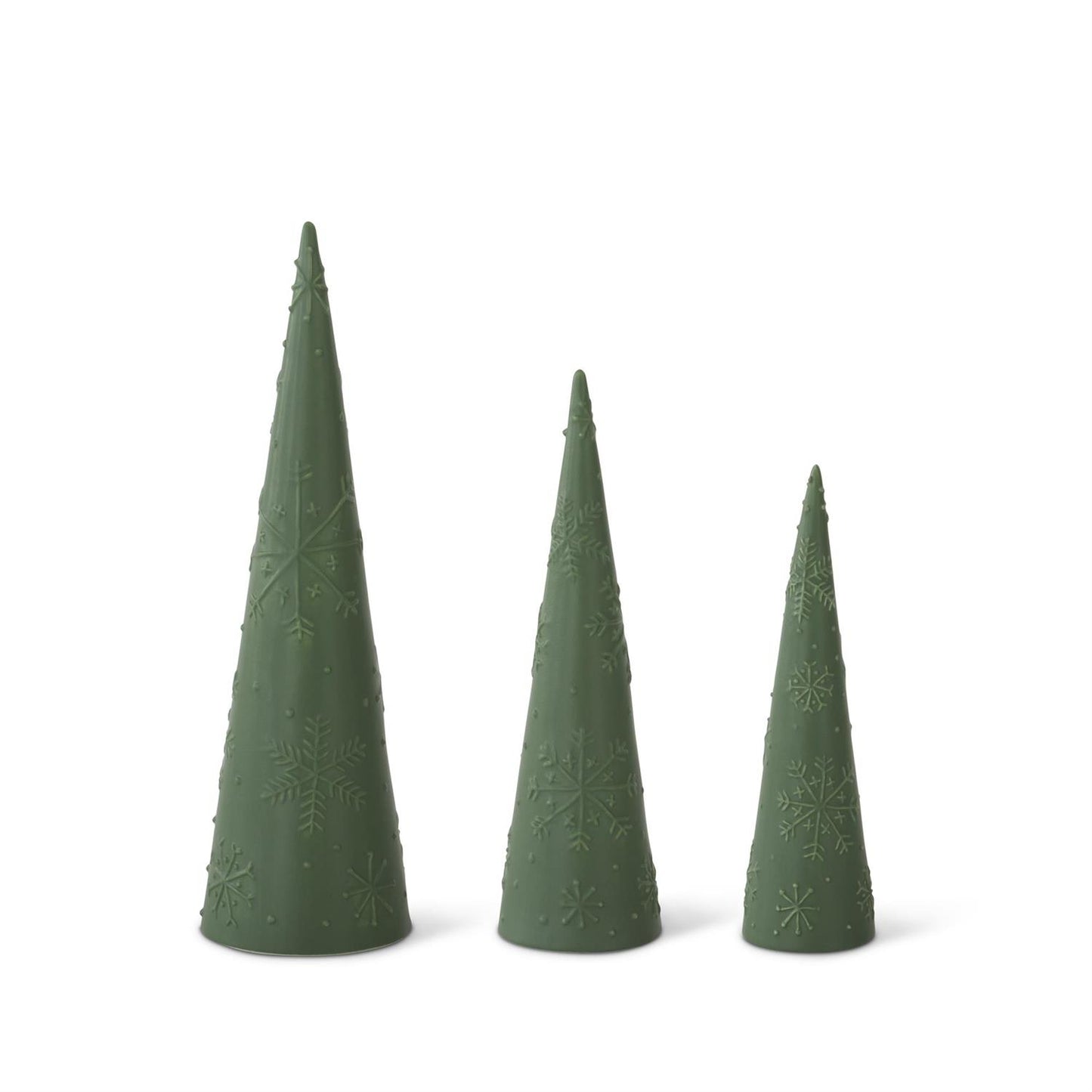 Matte Green Ceramic Snowflake Embossed Cone Tree