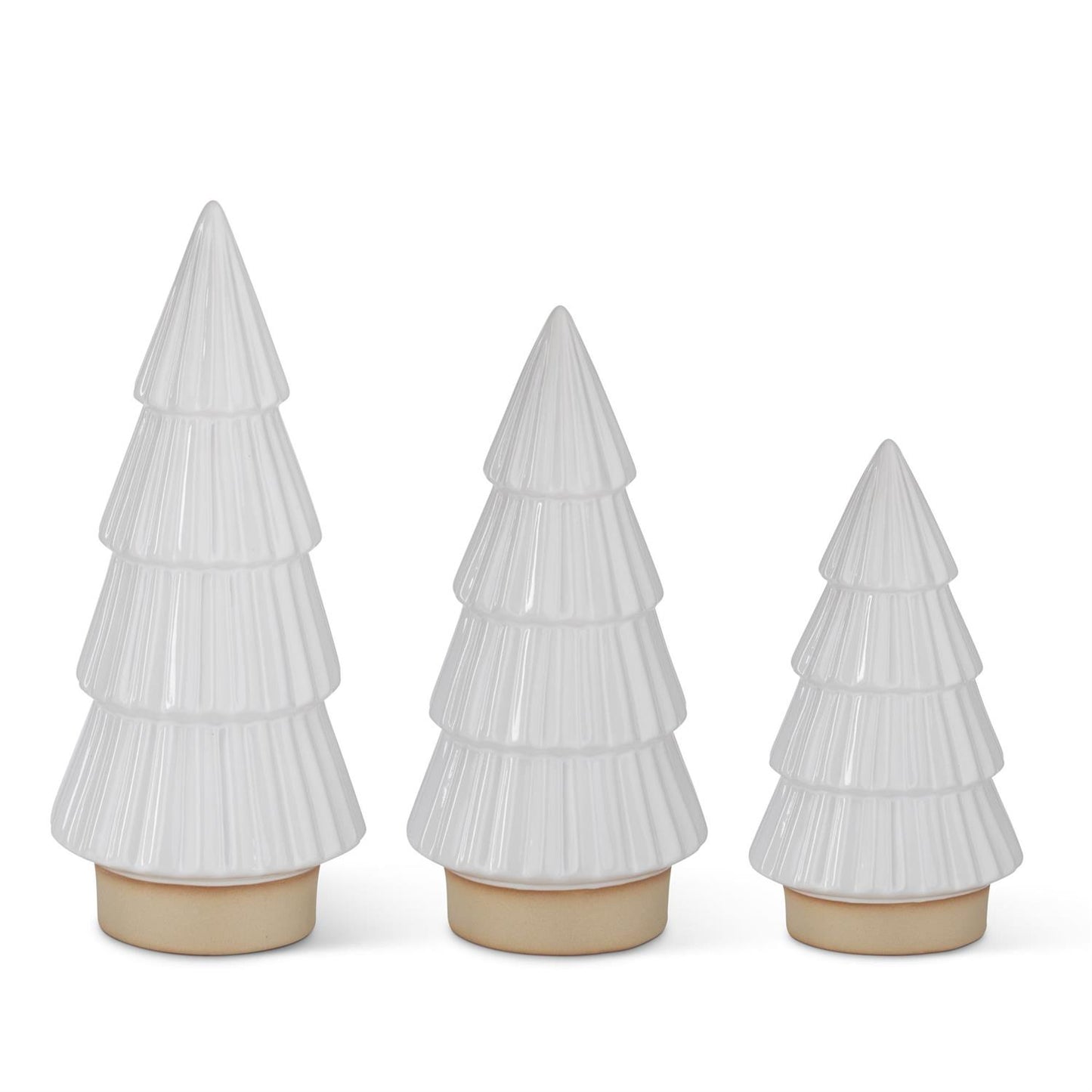 White Glazed Ceramic Ribbed Trees w/Unglazed Base