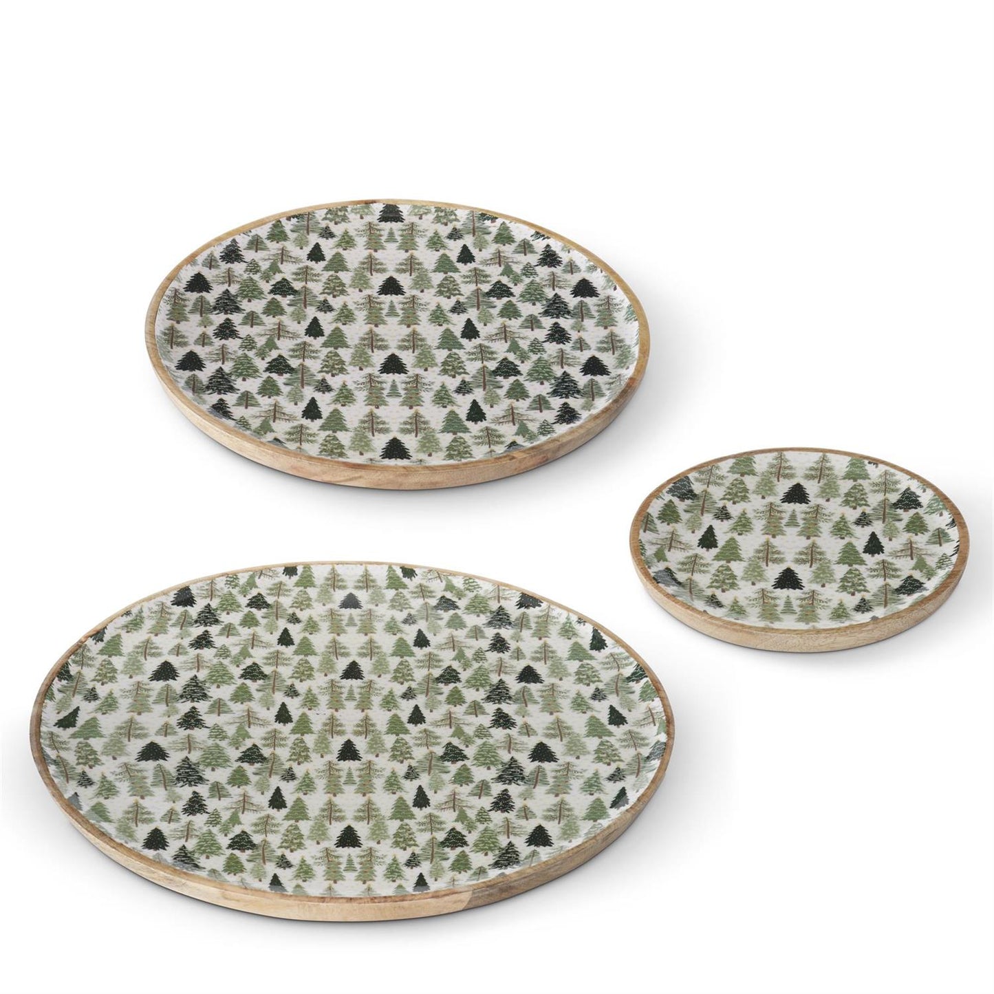 Wood Tray w/Christmas Trees Enameled Interior