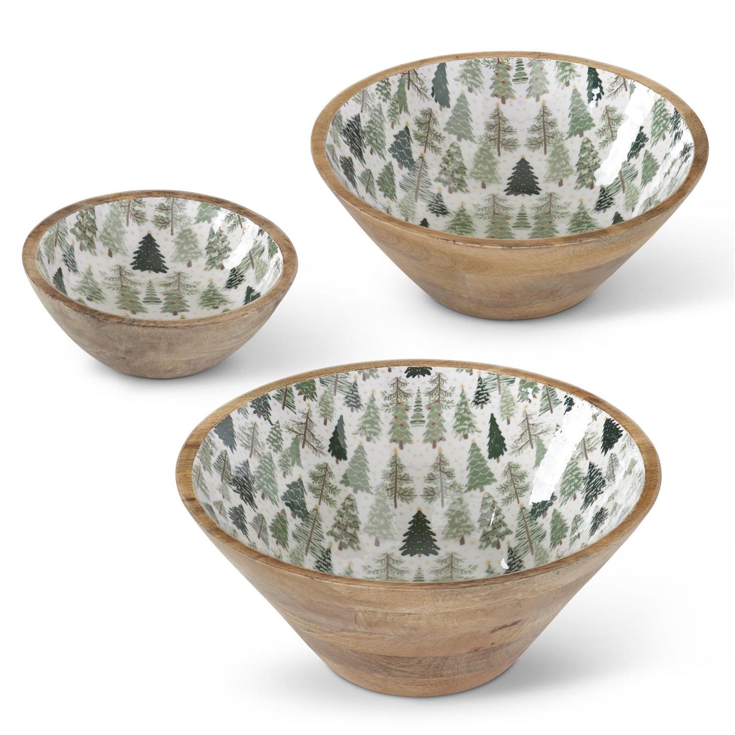 Wood Bowl w/Christmas Trees Enameled Interior