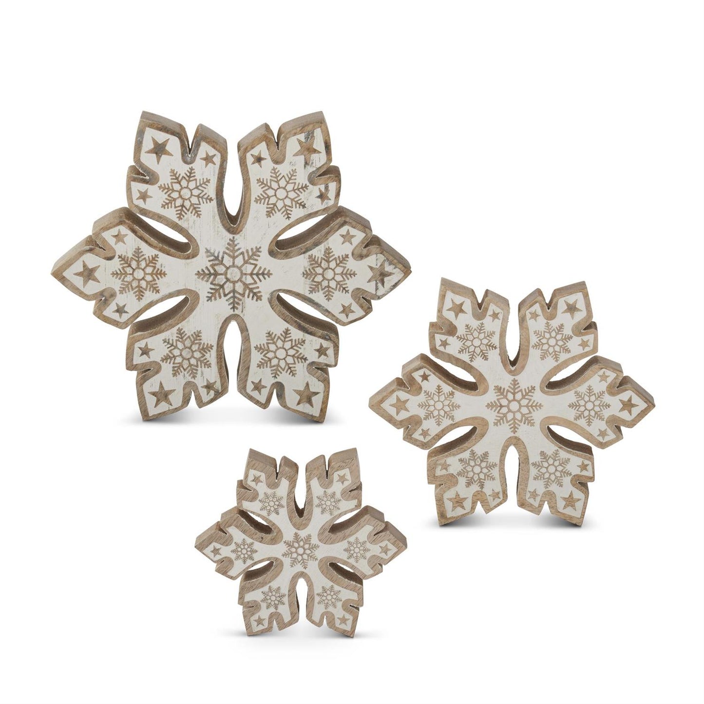 Mango Wood Snowflakes w/White Embossed Center