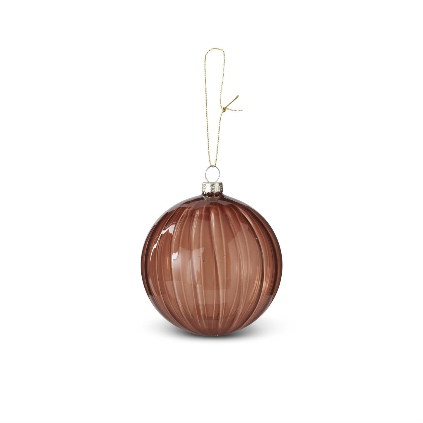 Ribbed Light Brown Round Glass Ornament