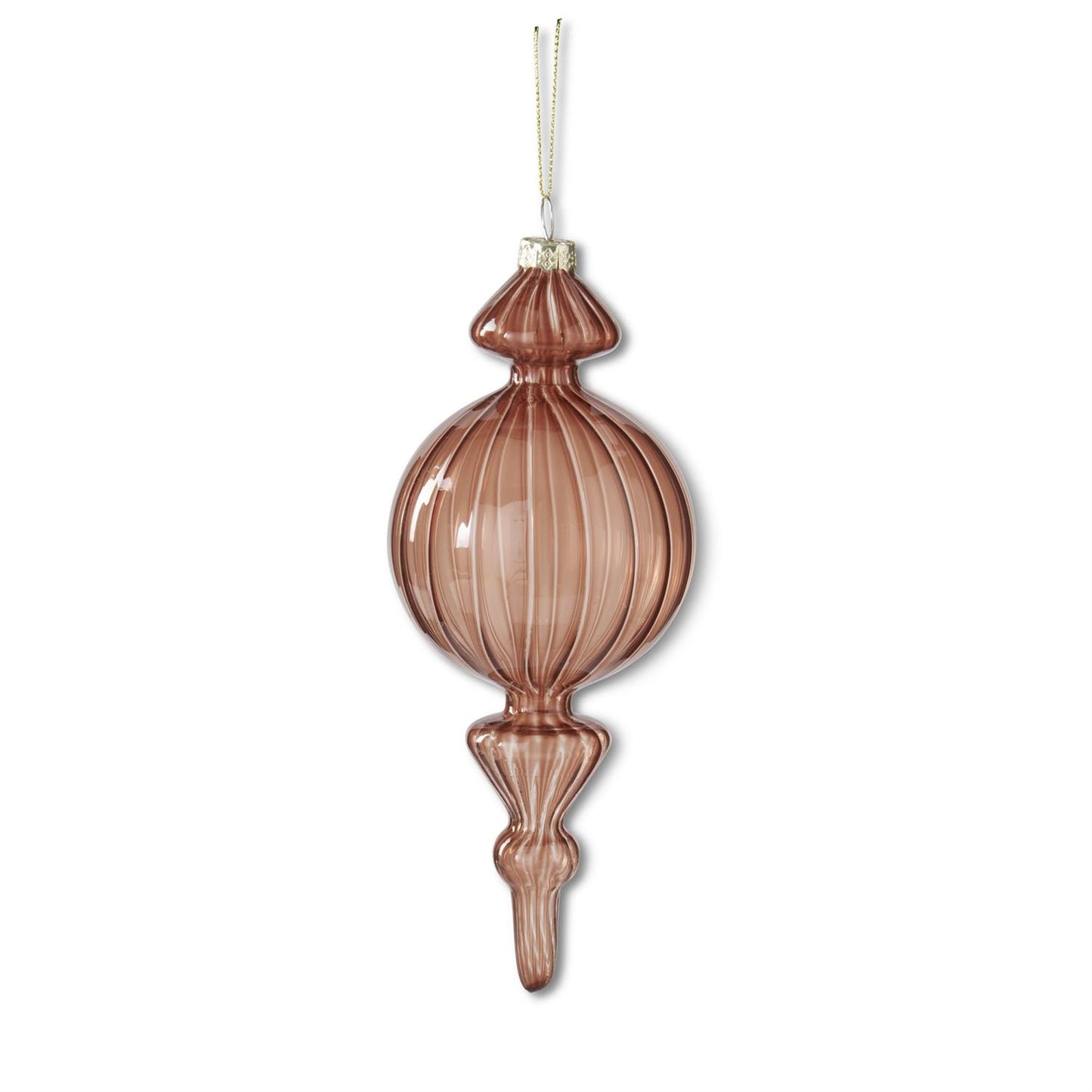 Ribbed Light Brown Finial Glass Ornament