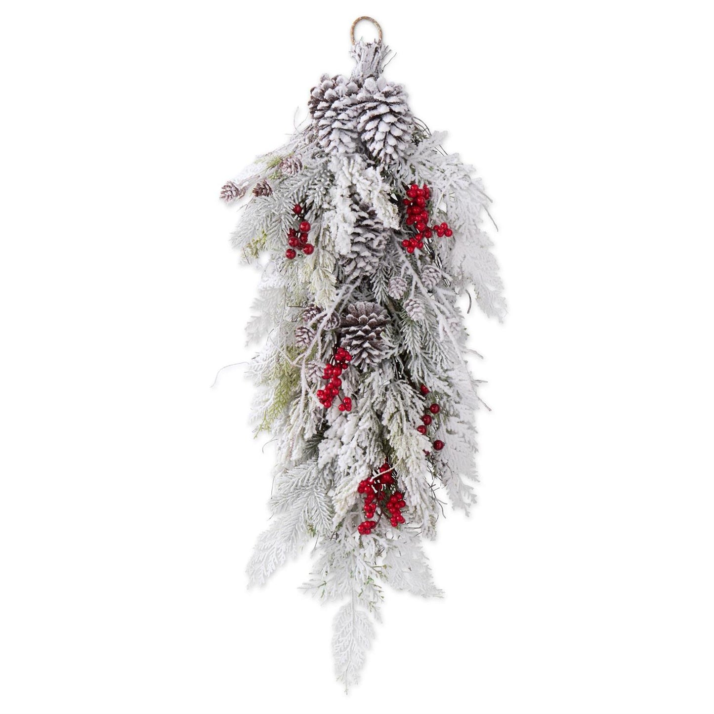 Flocked Mixed Pine Swag w/Red Berries & Pinecones