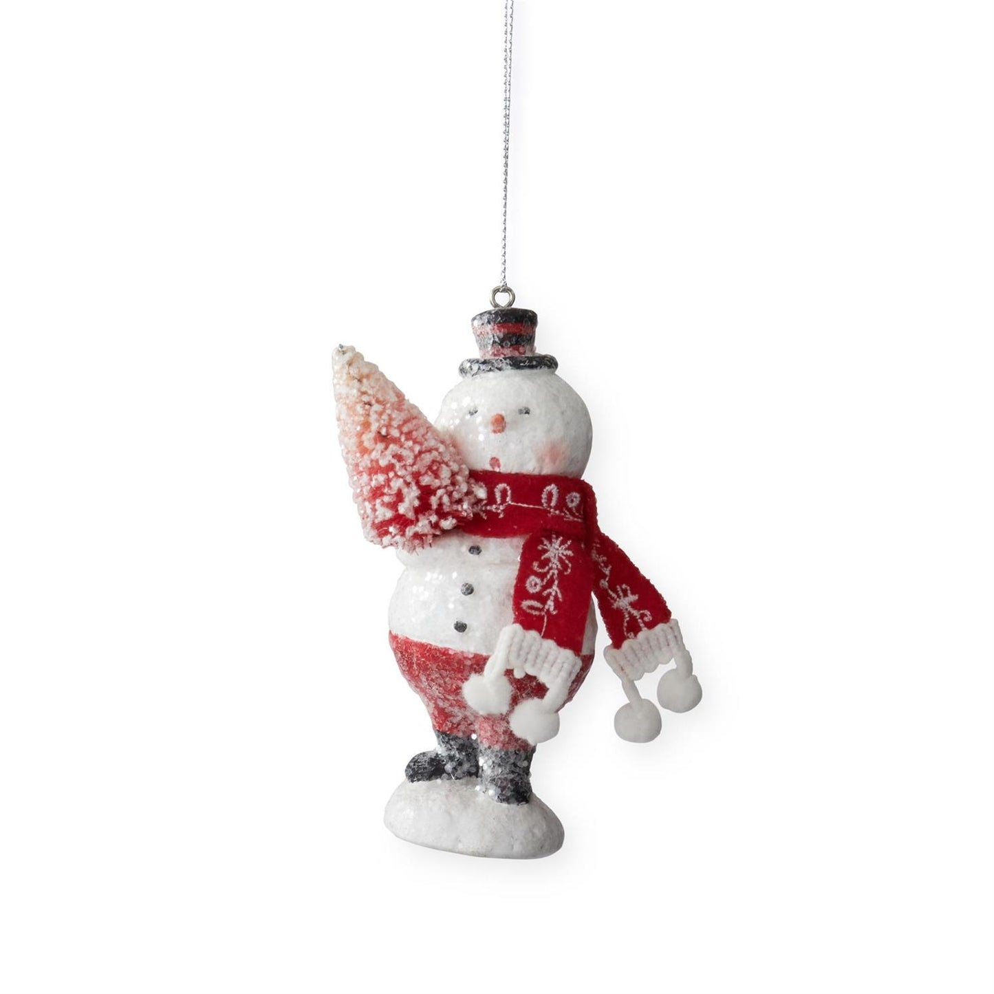 Glittered Snowman w/Tree & Scarf Ornament