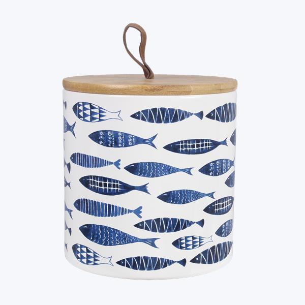 CERAMIC NAUTICAL FISH CANISTER