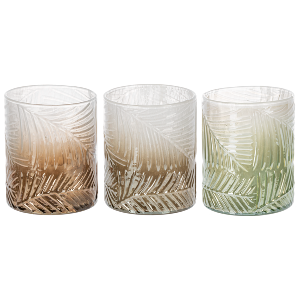 Embossed Luster Finish Leaf Votive Holder - Green