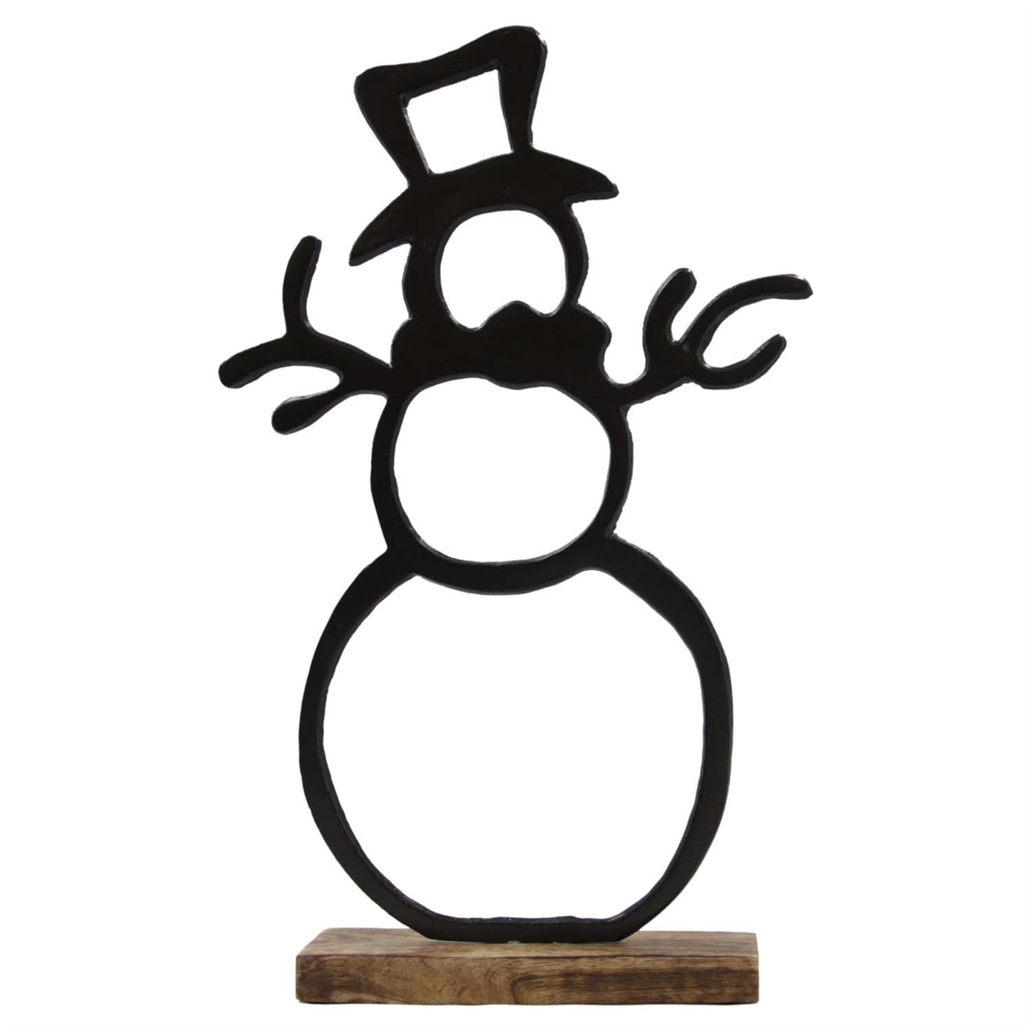 Black Metal Cutout Snowman on Stand