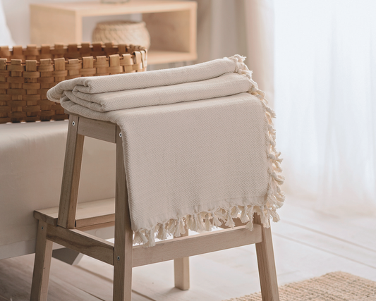 Minimalist 100% Cotton Throw Blanket - Cream