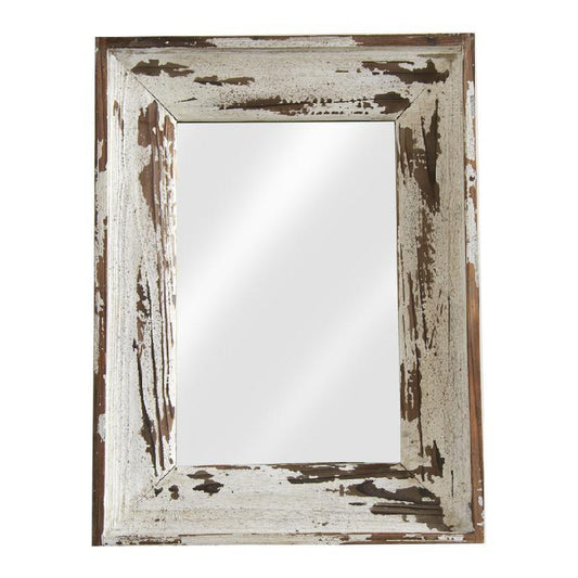 DISTRESSED WHITE WOOD FRAMED RECTANGULAR WALL MIRROR