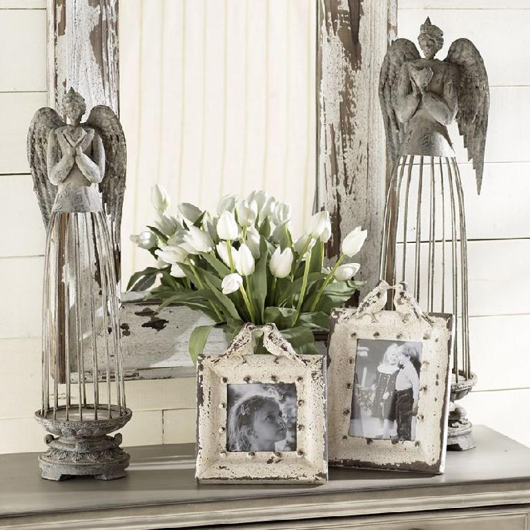 DISTRESSED WHITE WOOD FRAMED RECTANGULAR WALL MIRROR