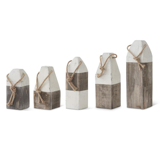 GRAY AND WHITE WOODEN BUOY 14"