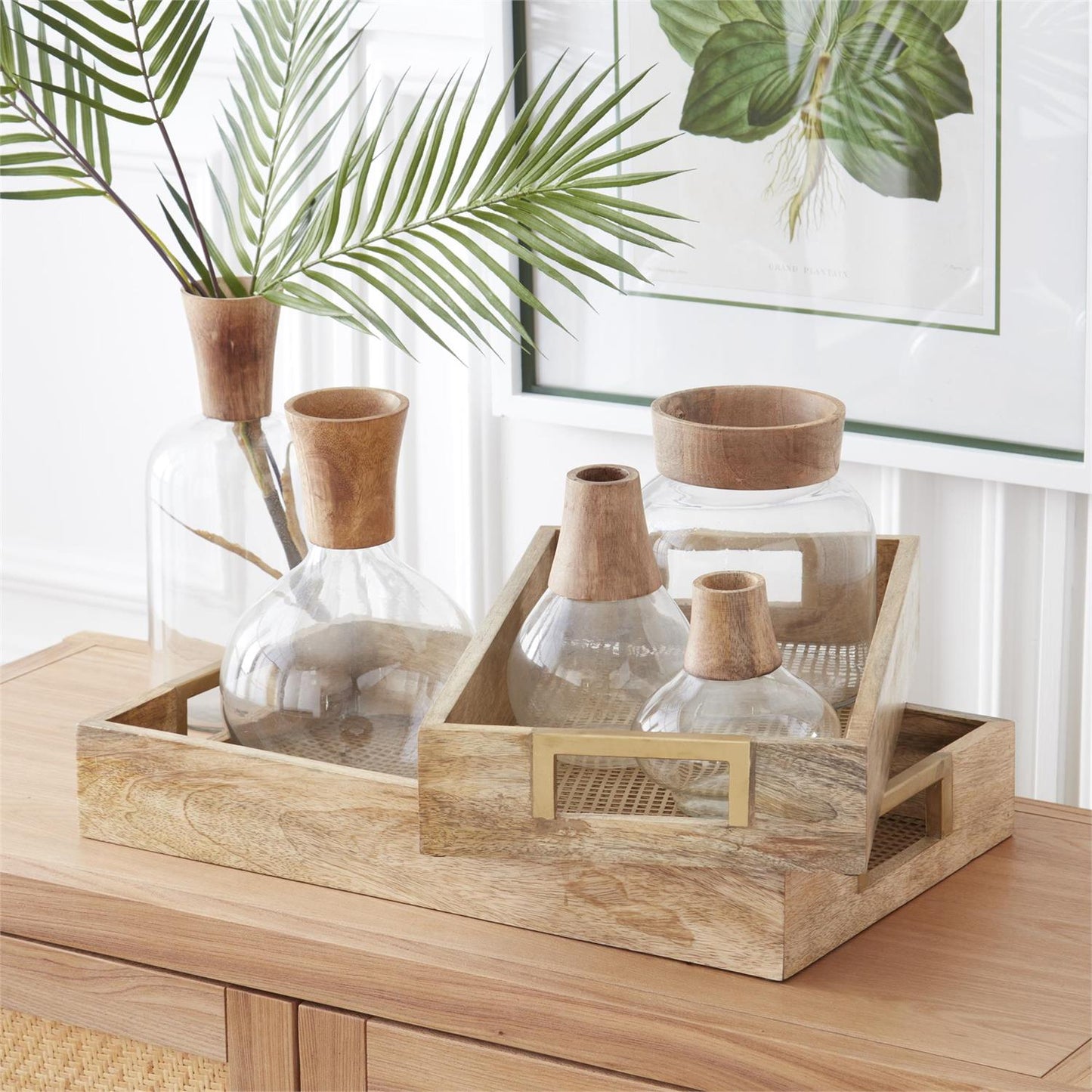 GLASS AND WOOD VASES 11.75"