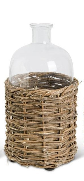 Clear Glass Bottles in Woven Rattan Basket