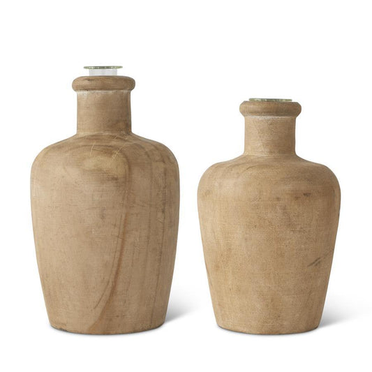 PINE WOOD BUD VASE W/GLASS INSERT