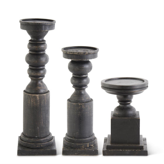 BLACK WOOD SQUARE BASE CANDLEHOLDER