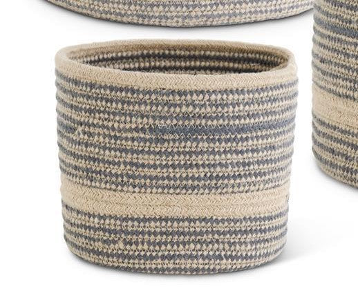 Round Blue and Tan Woven Rope Nesting Basket