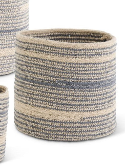 Round Blue and Tan Woven Rope Nesting Basket