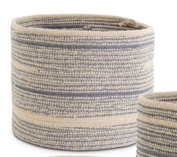 Round Blue and Tan Woven Rope Nesting Basket