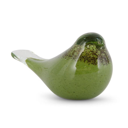 GREEN & BROWN SPECKLED GLASS BIRD